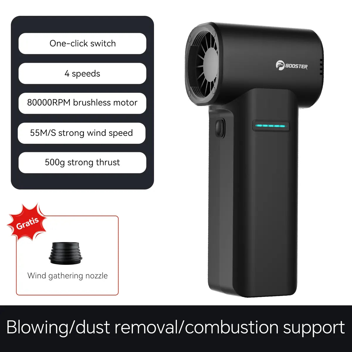 Booster™ Booster TF40A1 Blower , Lightweight 412g Cordless Fan For BBQ, Leaf Cleaning & Dust Removal