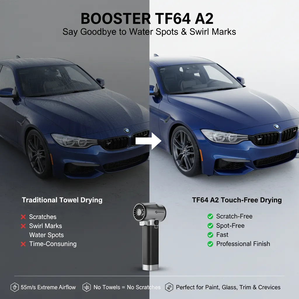 Booster™ Turbo Fan Booster Turbo Fan TF64 A2 – Ultra-Powerful Handheld Car Dryer for Detailing | 55m/s Wind Speed, Scratch-Free Car Wash Drying, Portable Cordless Blower