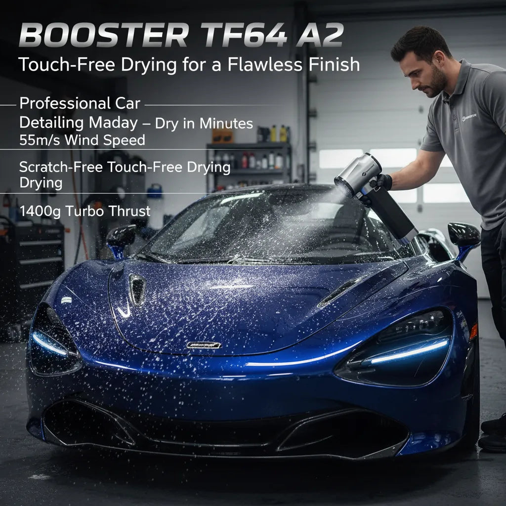 Booster™ Turbo Fan Booster Turbo Fan TF64 A2 – Ultra-Powerful Handheld Car Dryer for Detailing | 55m/s Wind Speed, Scratch-Free Car Wash Drying, Portable Cordless Blower