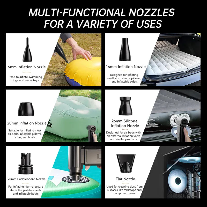 Booster™ MINI Turbo Fan black / 2500mah Booster Turbo Fan W01 – 130000RPM Mini Handheld Turbo Fan with Dust Cleaning & Inflating Kit