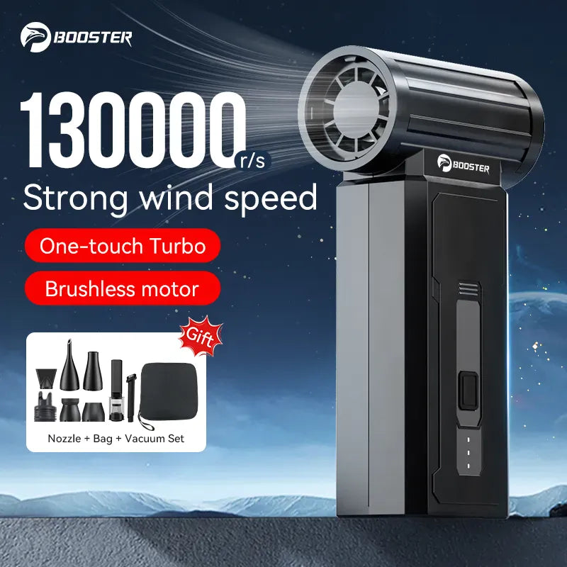 Booster™ MINI Turbo Fan black / 2500mah Booster Turbo Fan W01 – 130000RPM Mini Handheld Turbo Fan with Dust Cleaning & Inflating Kit
