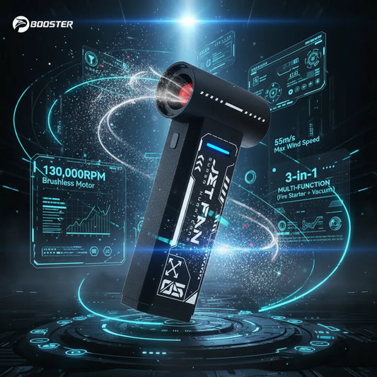Booster™ MINI Turbo Fan Black Booster Turbo Fan W05 – 130,000RPM Mini Turbo Fan | Outdoor Fire Starter, Inflator & Vacuum Cleaner in One