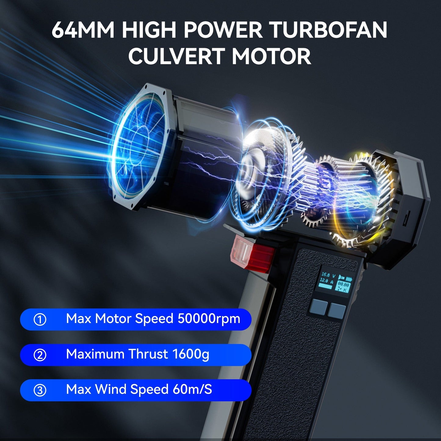 Boosterfit TF64 B 4000mah Booster Portable 4 Speed Adjustable High Speed Violent Jet Fan Handheld 64mm Brushless Motor Turbo Fan 1.6kg Thrust Jet Fan For Home Cleaning/Car/Camping