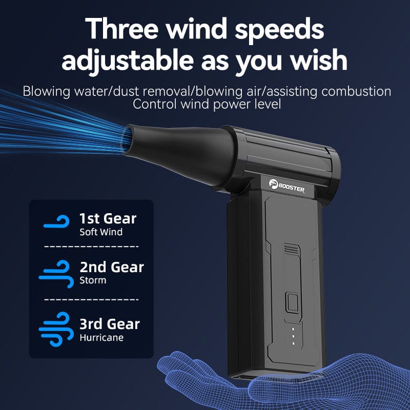 Boosterfit black / 1500mah W01 Turbo Fan - Black/White, High-Speed Brushless Motor, 60W, 4 Speed Levels with Turbo Mode