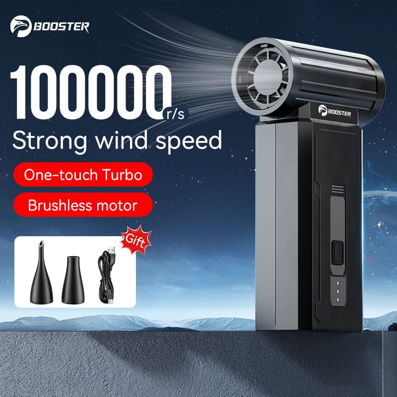 Boosterfit black / 1500mah W01 Turbo Fan - Black/White, High-Speed Brushless Motor, 60W, 4 Speed Levels with Turbo Mode